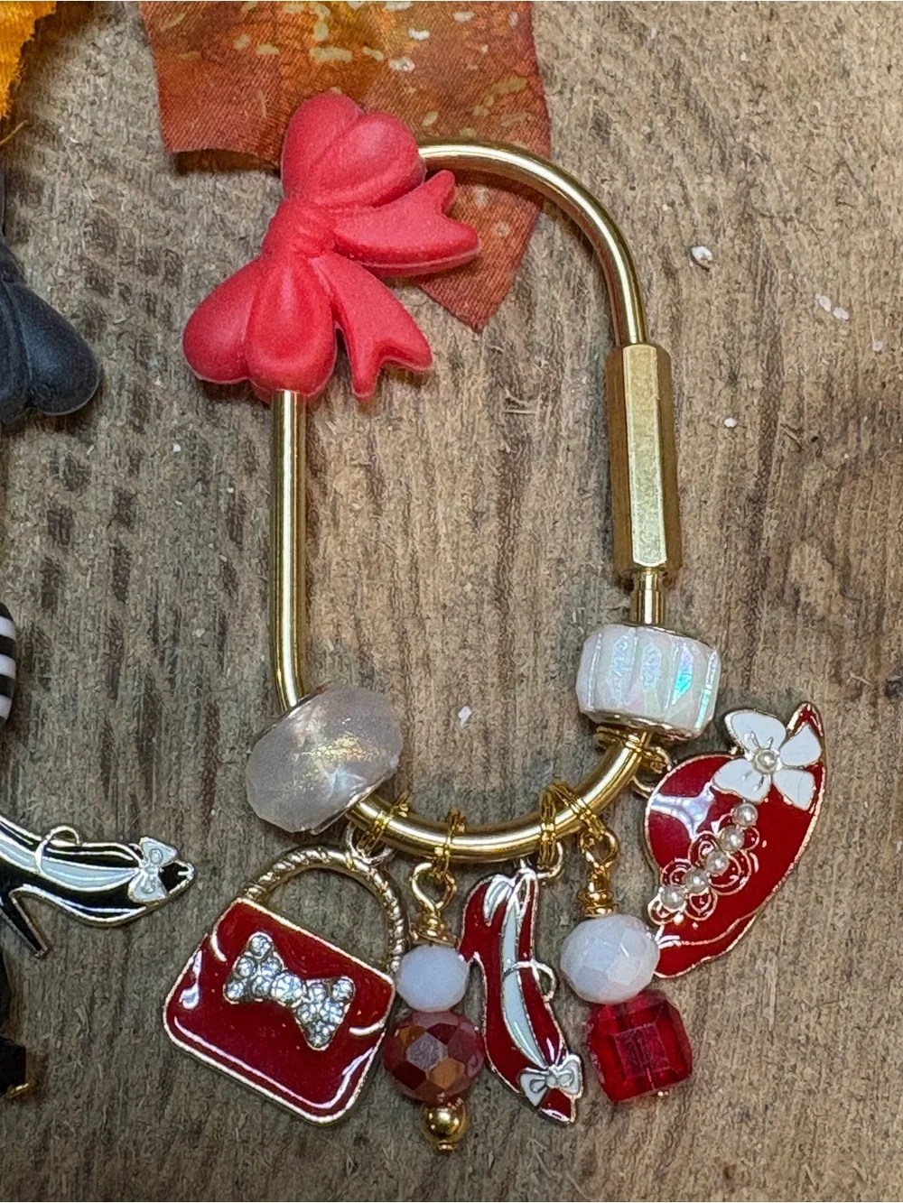 Red Bow Charm Bracelet Keyring - Women Accessories